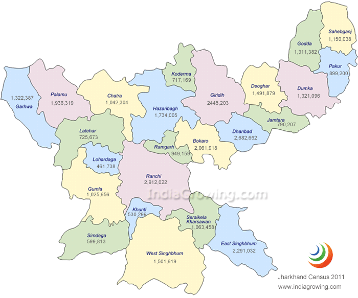 Jharkhand State Map and Jharkhand Population Map