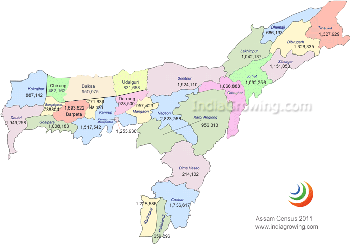 Assam Map, District wise Population