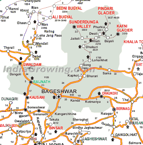 Bageshwar District Tehsils Map