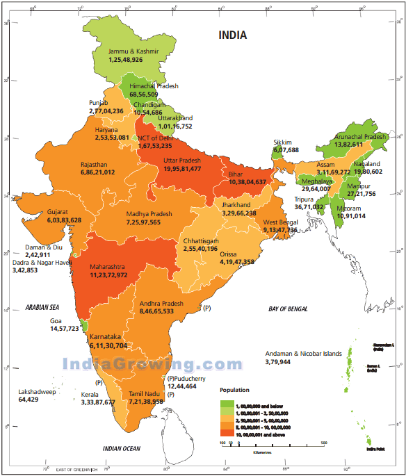 Indian Population Map and map of india