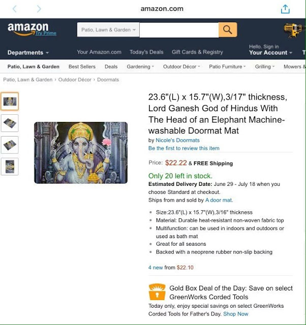 Amazon selling doormats with religious gods