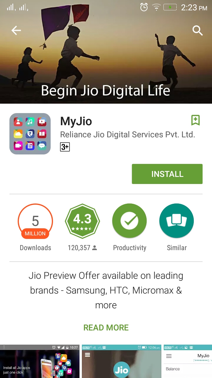 Go to Playstore for MyJio App